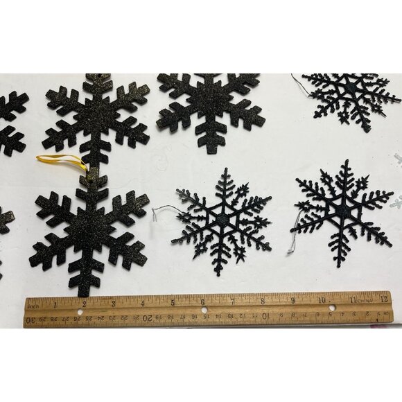 Black Glitter Snowflake & Iridescent Icicle Ornaments Set 29a - Picture 2 of 3